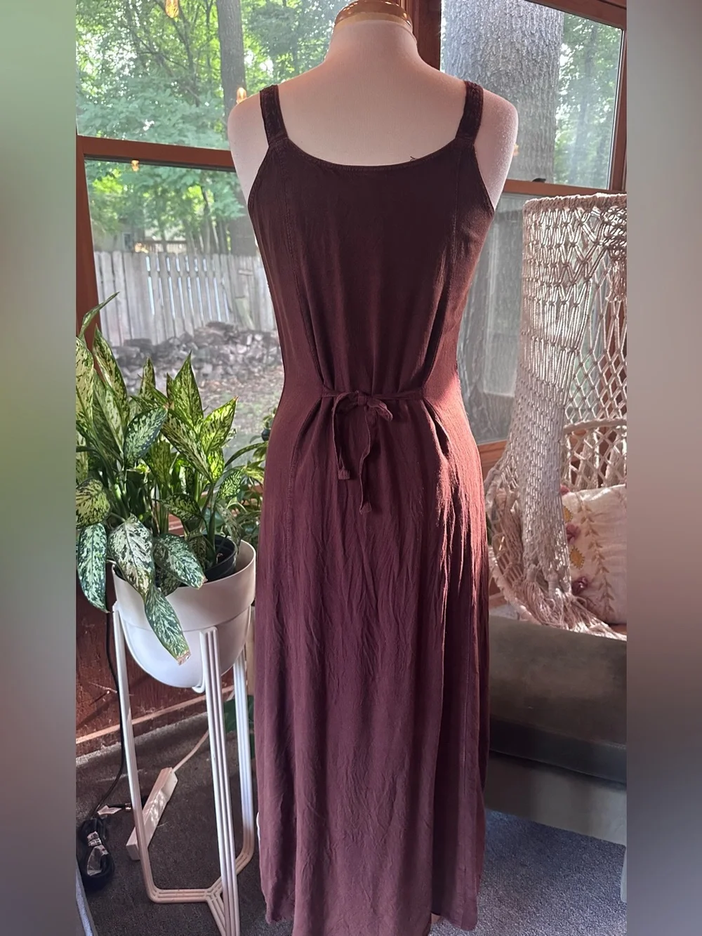 Chocolate Brown Embroidered V-Neck Maxi Dress Boho